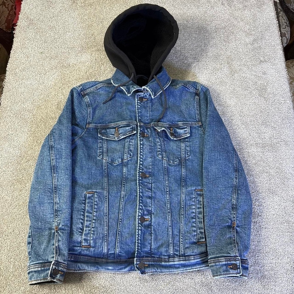 Hollister Blue Denim Jacket With Hoodie Men's Medium Layered Trucker Style